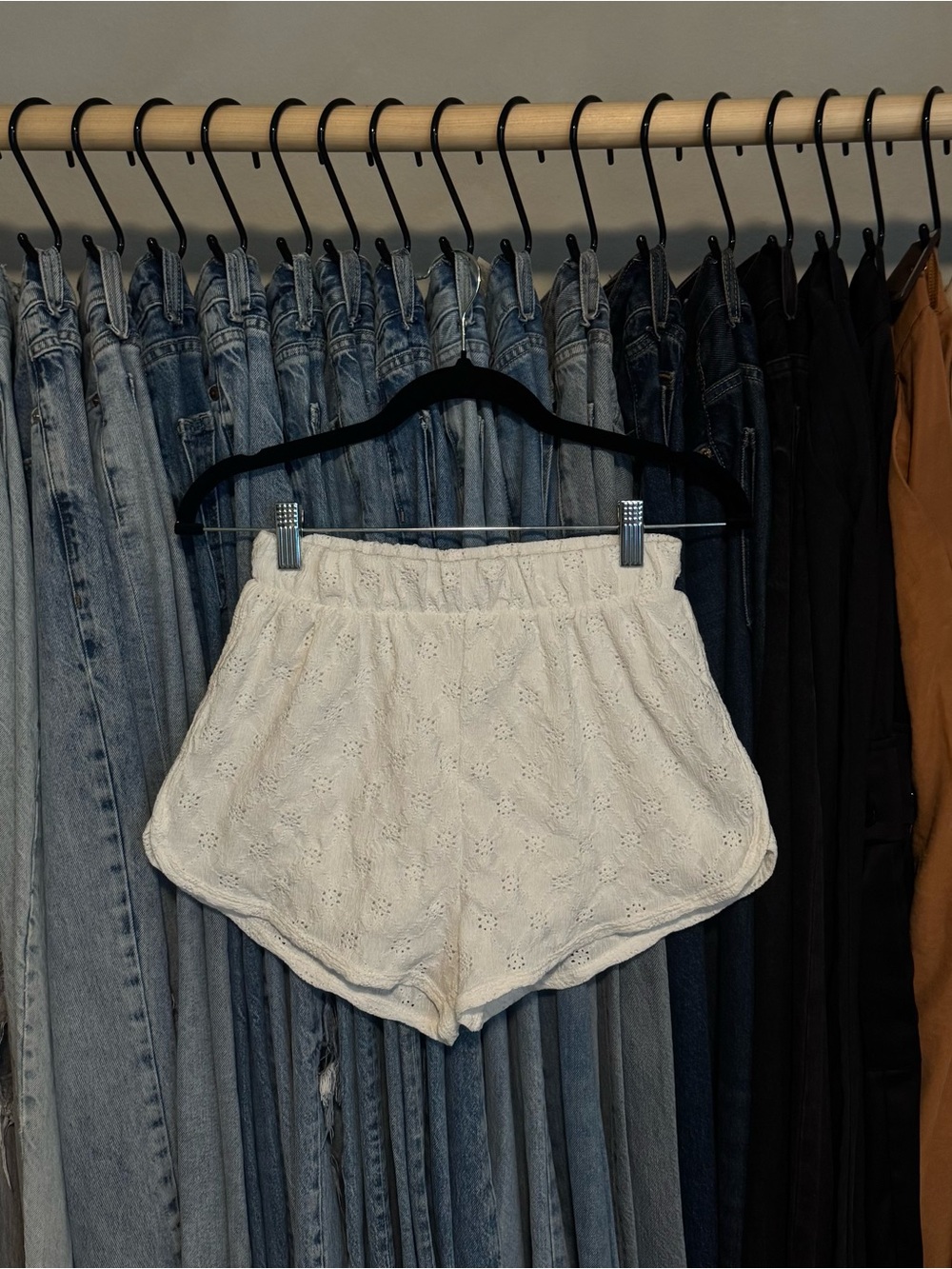 Zara White Eyelet Athletic Shorts